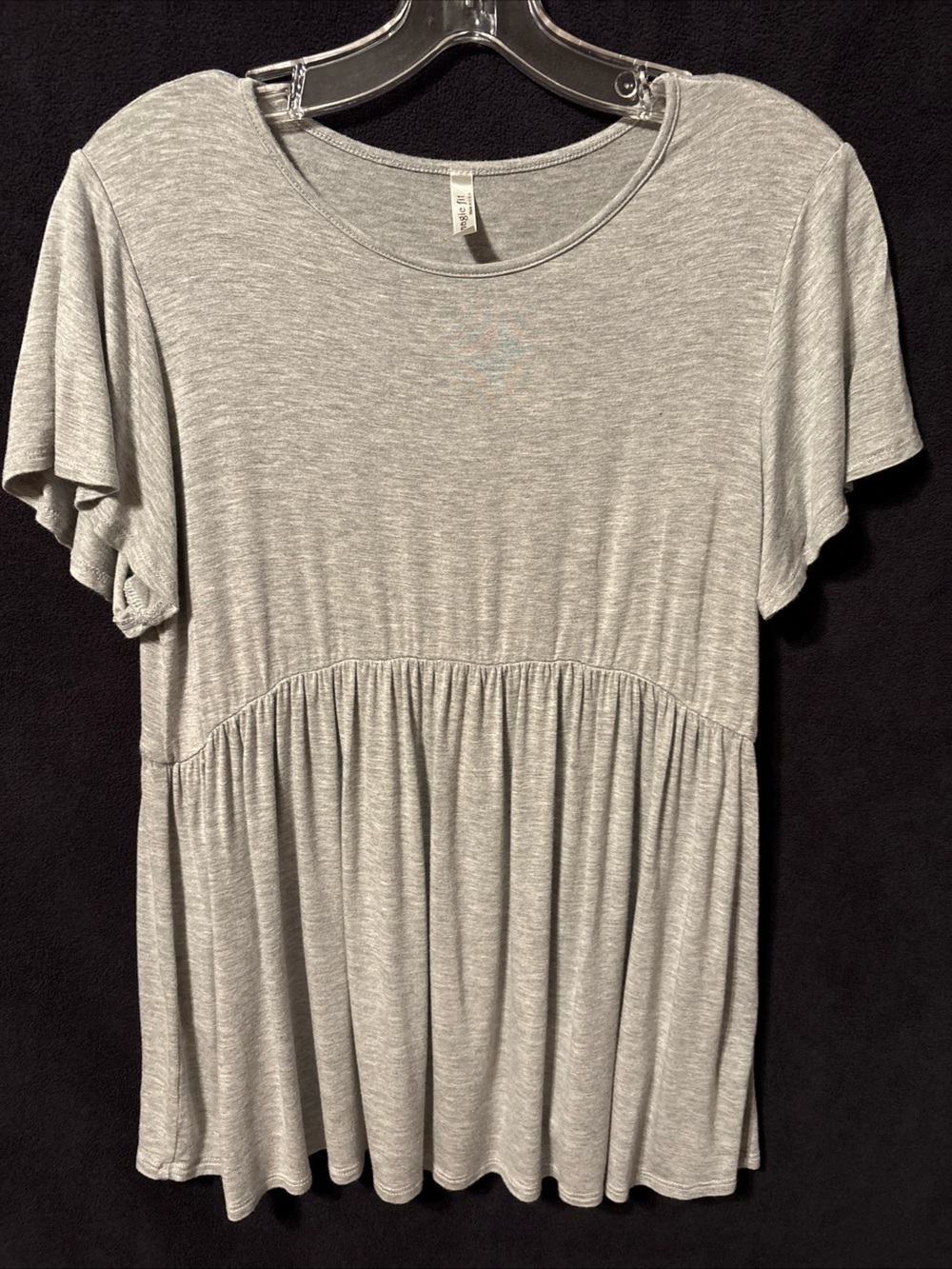Magic Fit Heather Gray Flutter Sleeve Empire Babydoll Top